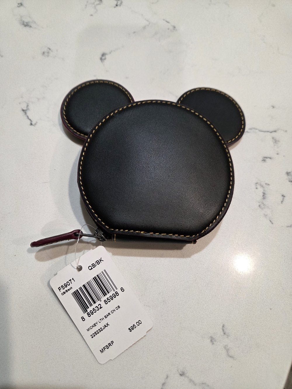 Coach X Disney New Black Leather Mickey Ear Coin Case with Yellow Stitching - Picture 2 of 2